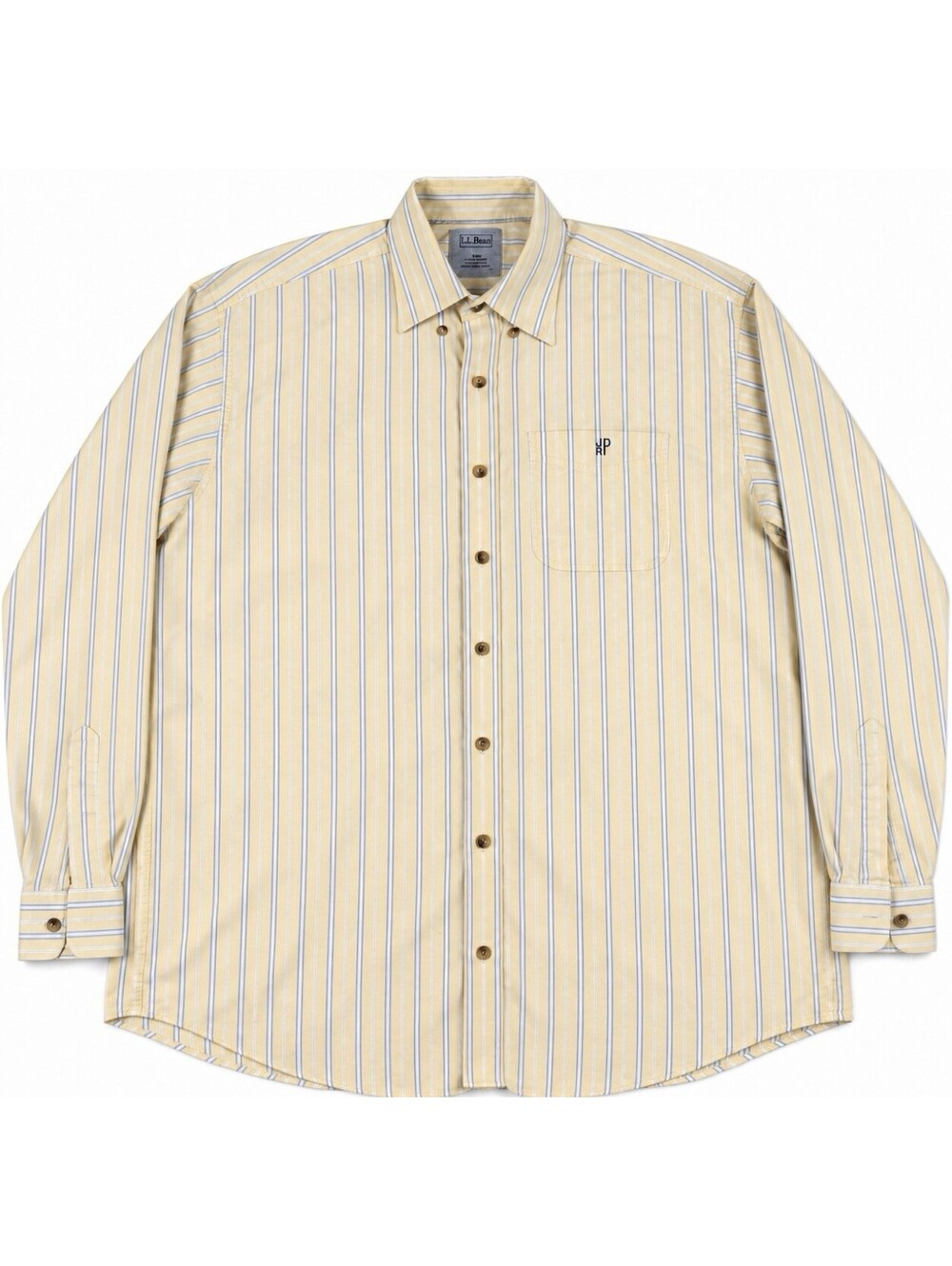 Vtg L.L.Bean Shirt Mens Large Regular Yellow Blue Stripe Cotton Long Sleeve - Picture 3 of 9